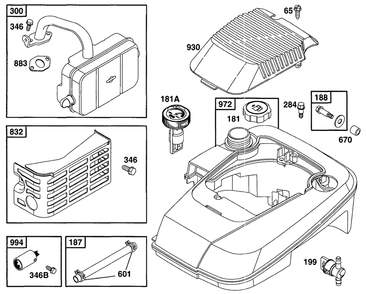 Muffler Grp, Fuel Grp Diagram and Parts List for 99772-3026-01  Briggs and Stratton Engine